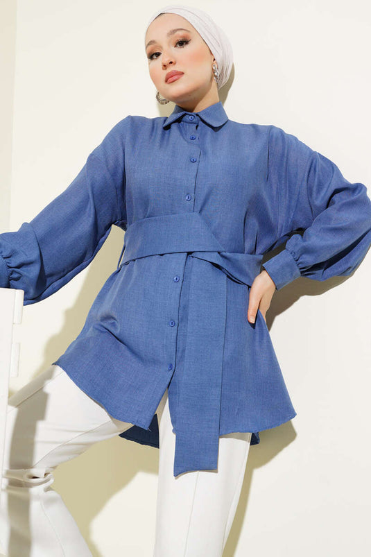 Chemise large à ceinture Indigo