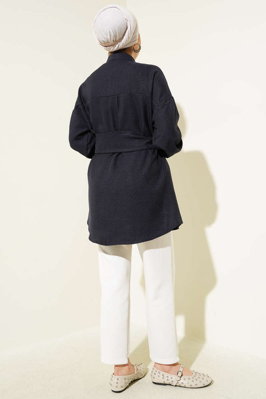 Chemise large à ceinture bleu marine