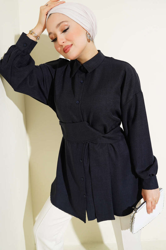 Chemise large à ceinture bleu marine