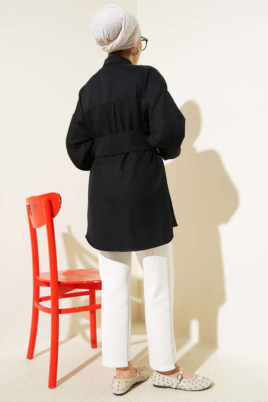 Self Wide Belted Shirt Black