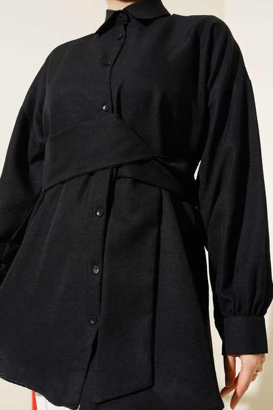 Self Wide Belted Shirt Black