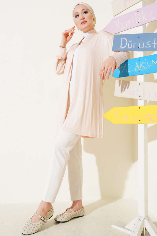 Kendinden Kuşaklı Basic Hırka Bej