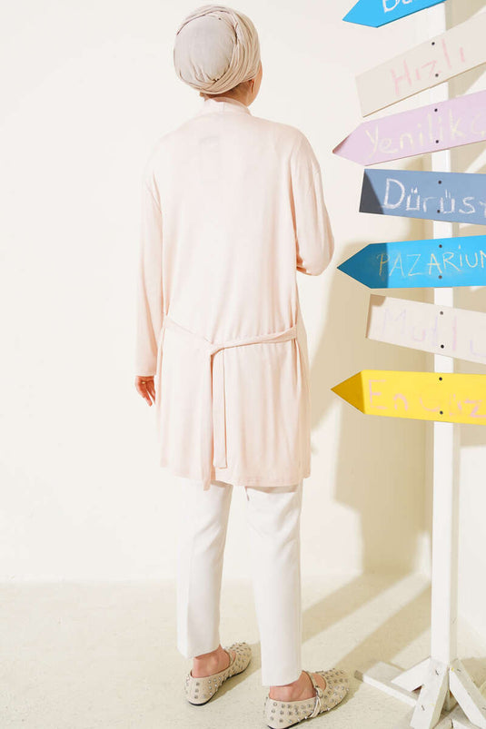 Kendinden Kuşaklı Basic Hırka Bej