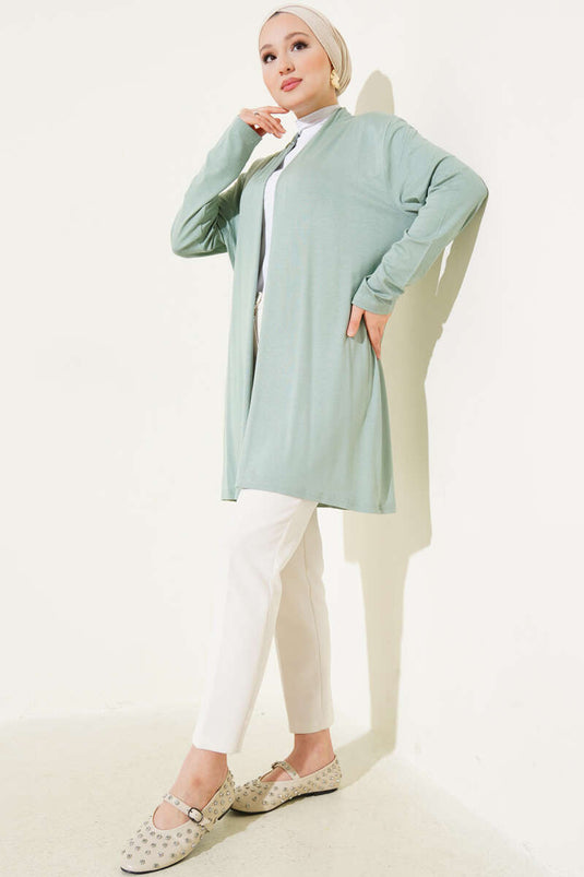 Kendinden Kuşaklı Basic Hırka Çağla Yeşili