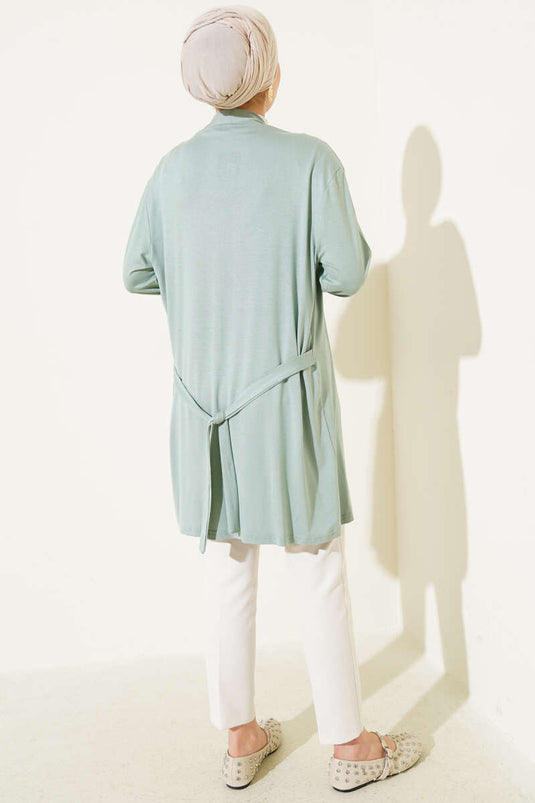 Kendinden Kuşaklı Basic Hırka Çağla Yeşili