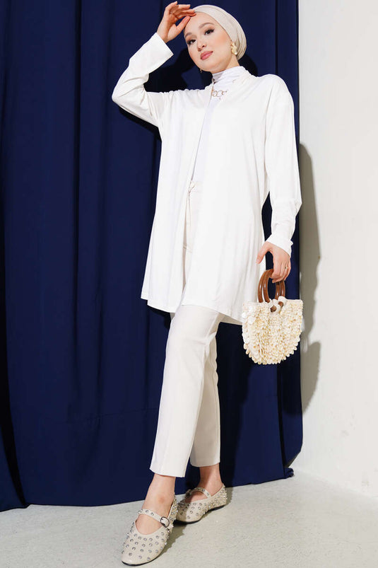 Cardigan basique ceinturé écru