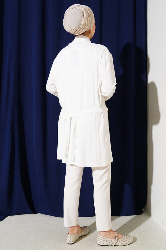 Cardigan basique ceinturé écru