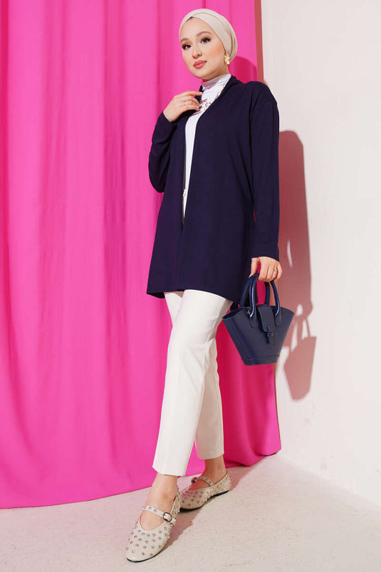 Cardigan basique à ceinture bleu marine