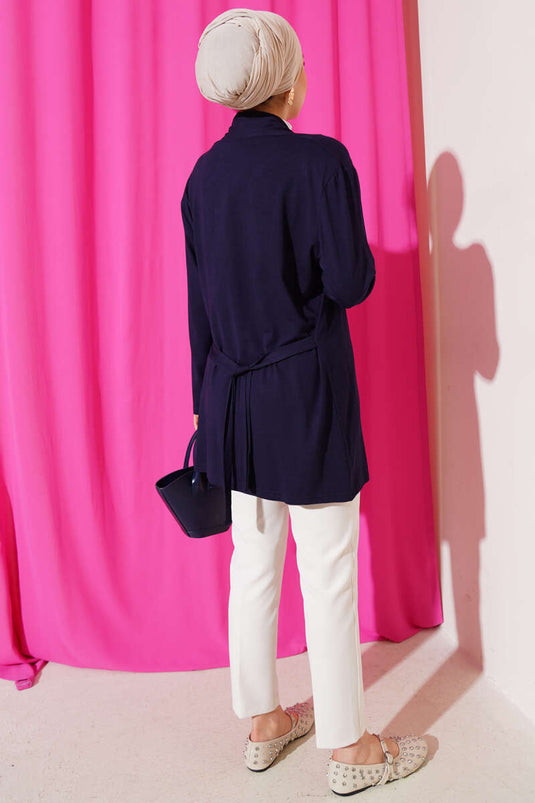 Cardigan basique à ceinture bleu marine