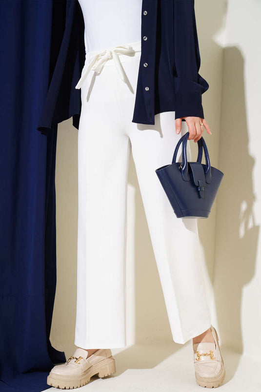 Pantalon double blanc à ceinture intégrée