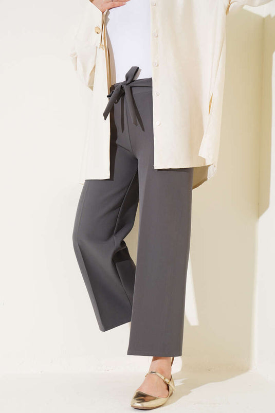 Double Pants with Built-in Belt, Smoke Gray