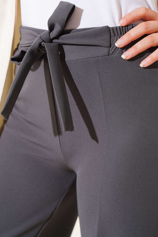 Pantalon double ceinturé couleur fumée