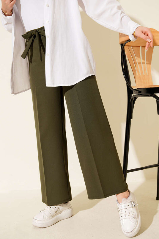 Self-Belted Double Trousers Khaki