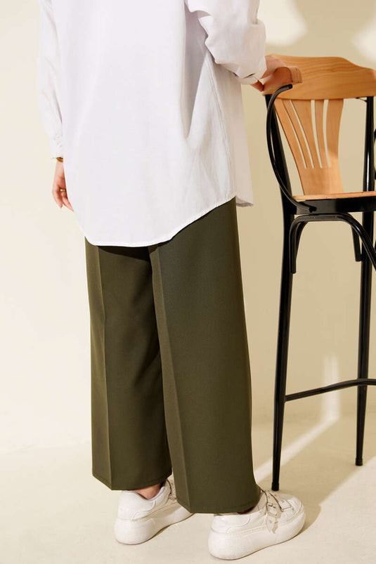 Self-Belted Double Trousers Khaki
