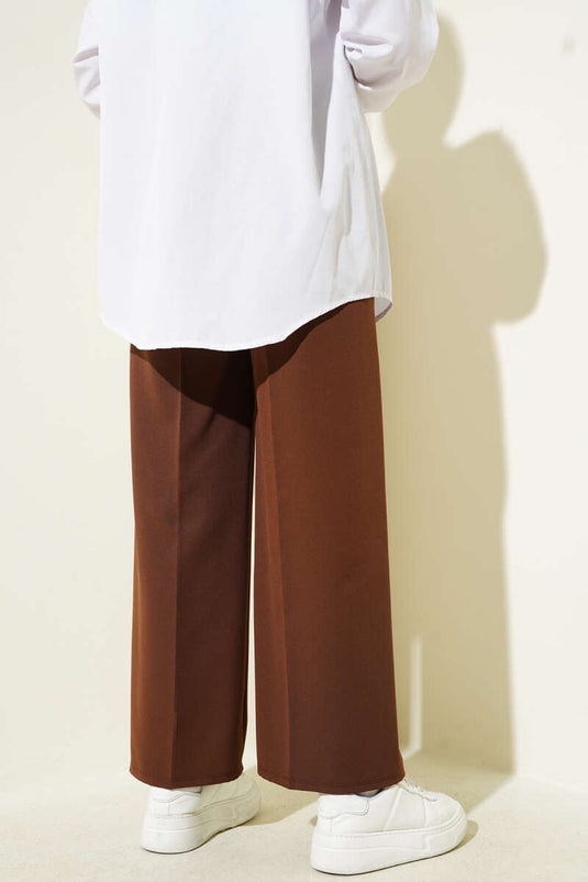 Kendinden Kuşaklı Dabıl Pantolon Kahve