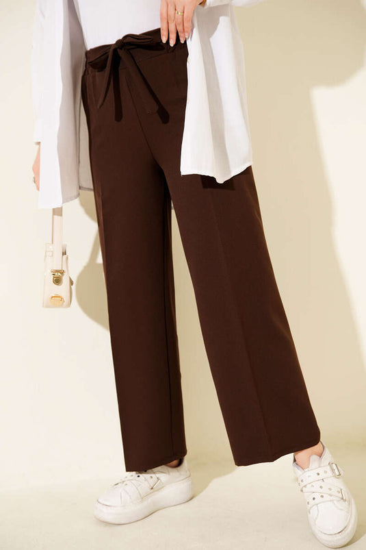 Kendinden Kuşaklı Dabıl Pantolon Kestane