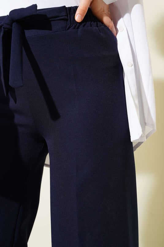 Pantalon double ceinturé bleu marine