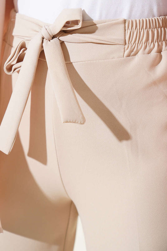 Pantalon double à ceinture intégrée couleur pierre