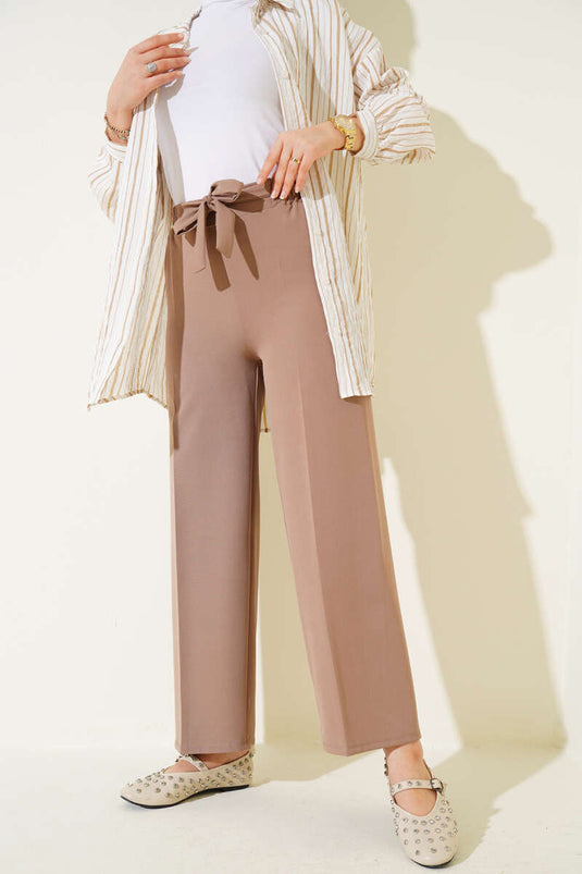 Self-Belted Double Trousers in Mink