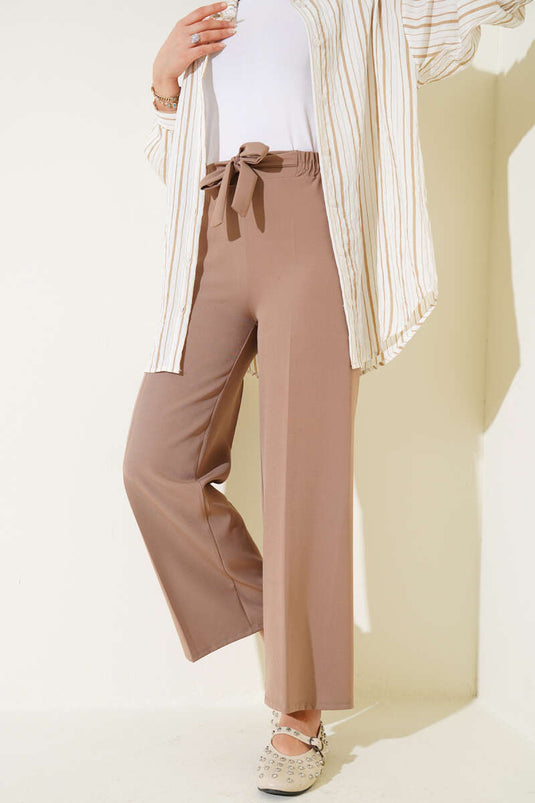 Self-Belted Double Trousers in Mink