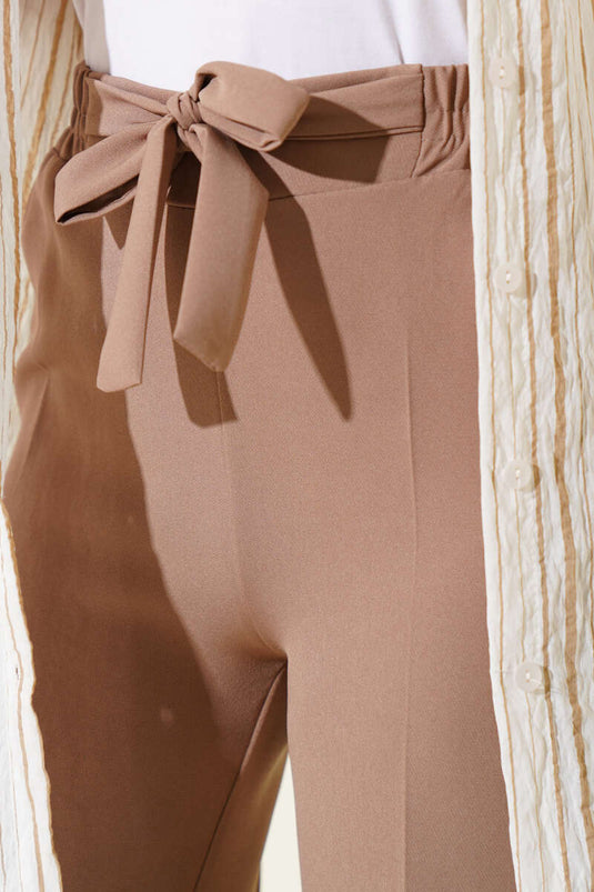 Self-Belted Double Trousers in Mink