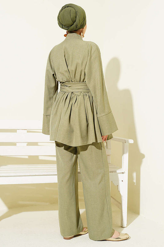 Ensemble kimono à ceinture intégrée, lot de deux, vert avocat