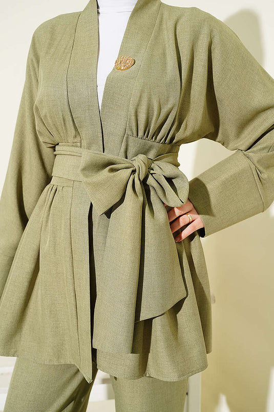 Ensemble kimono à ceinture intégrée, lot de deux, vert avocat