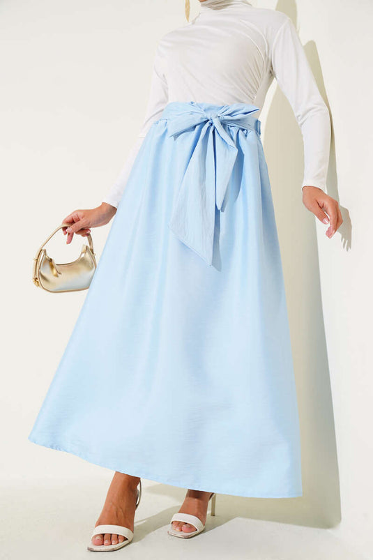 Jupe évasée ceinturée bleu bébé