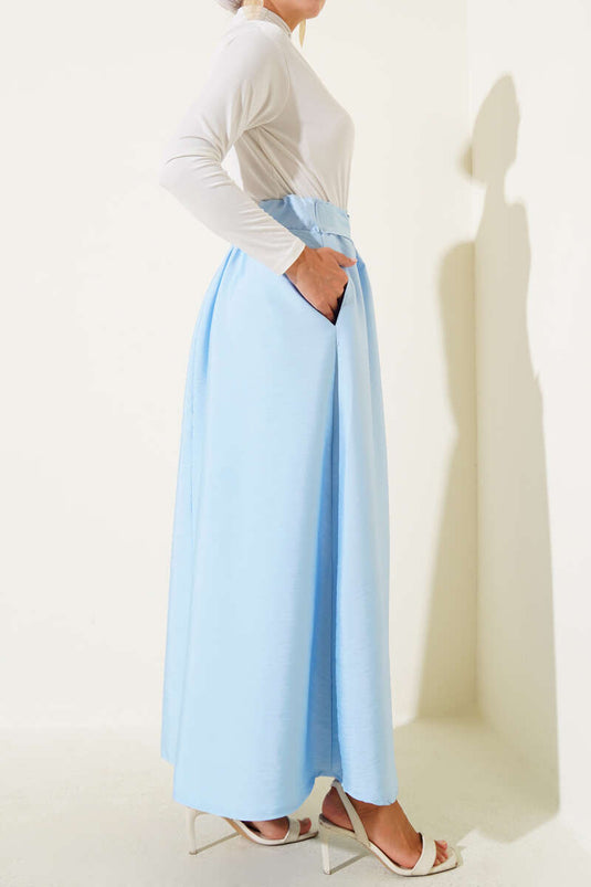 Kendinden Kuşaklı Kloş Etek Bebe Mavi