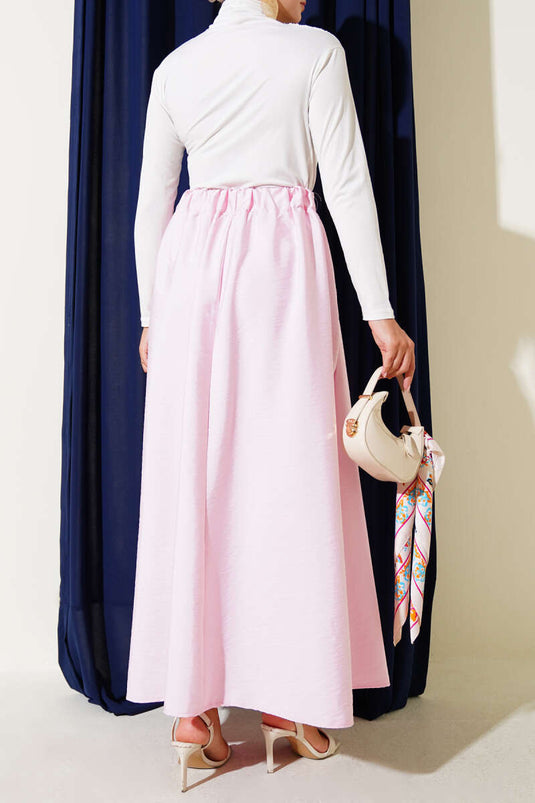 Self-Belted Flared Skirt Pink