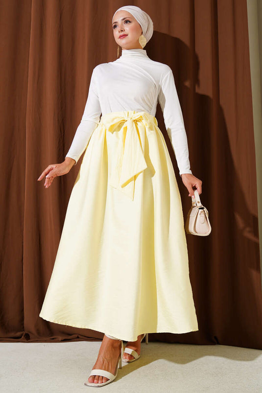 Self-Belted Flared Skirt Yellow