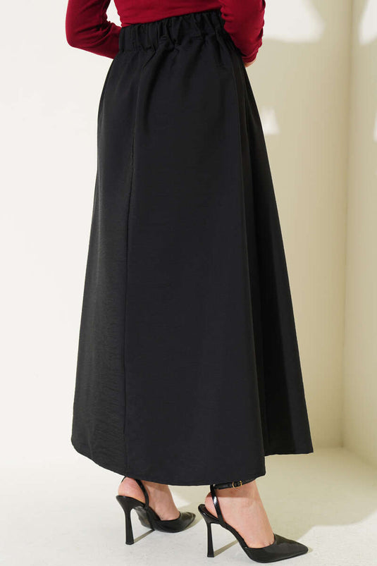 Kendinden ceintuurloze uitlopende rok zwart