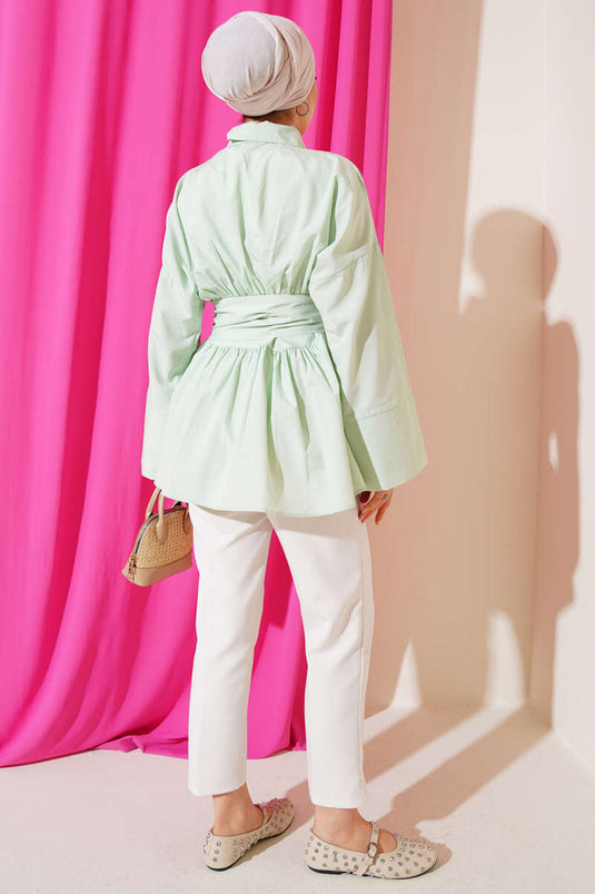 Tunique à ceinture intégrée et froncée sur le devant, vert d'eau