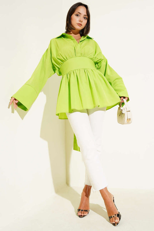 Tunique plissée à ceinture sur le devant, verte