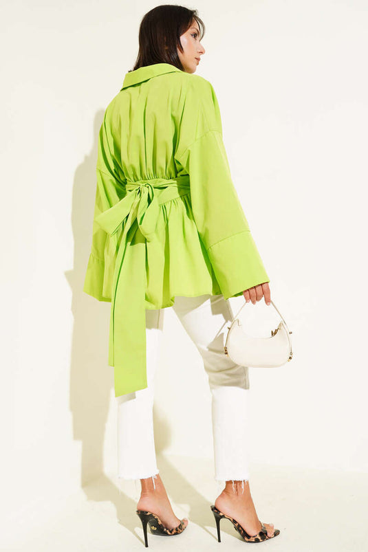 Tunique plissée à ceinture sur le devant, verte