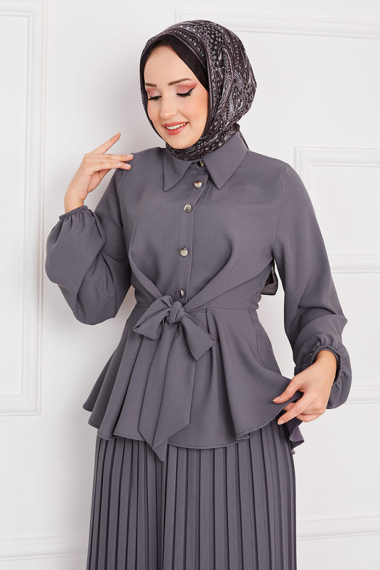 Self-pleated Layered Modest Set Gray