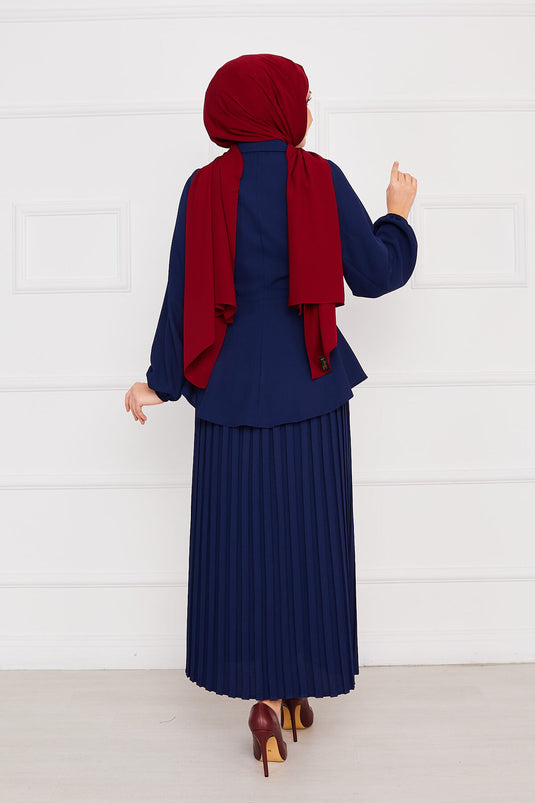 Self-ruffled Pleated Modest Set in Royal Blue