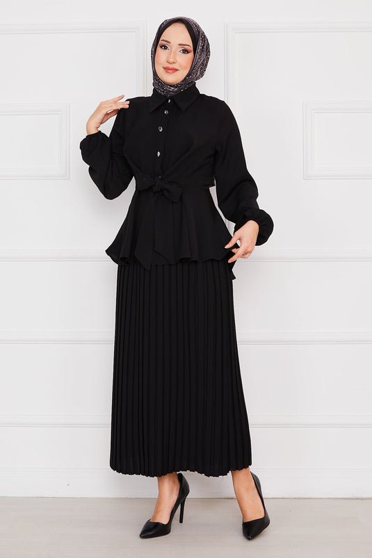 Self-pleated Layered Modest Set Black