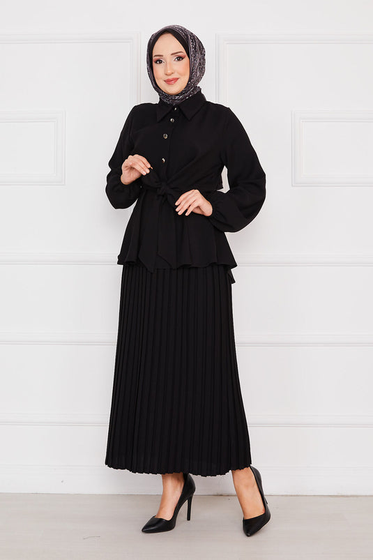 Self-pleated Layered Modest Set Black