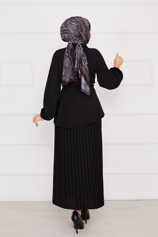 Self-pleated Layered Modest Set Black