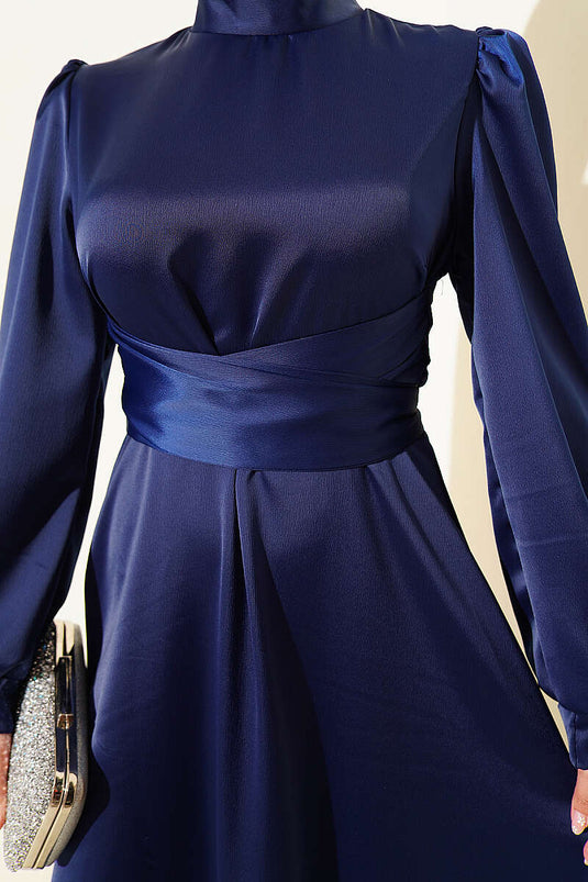 Robe de soirée en satin avec ceinture intégrée Bleu marine