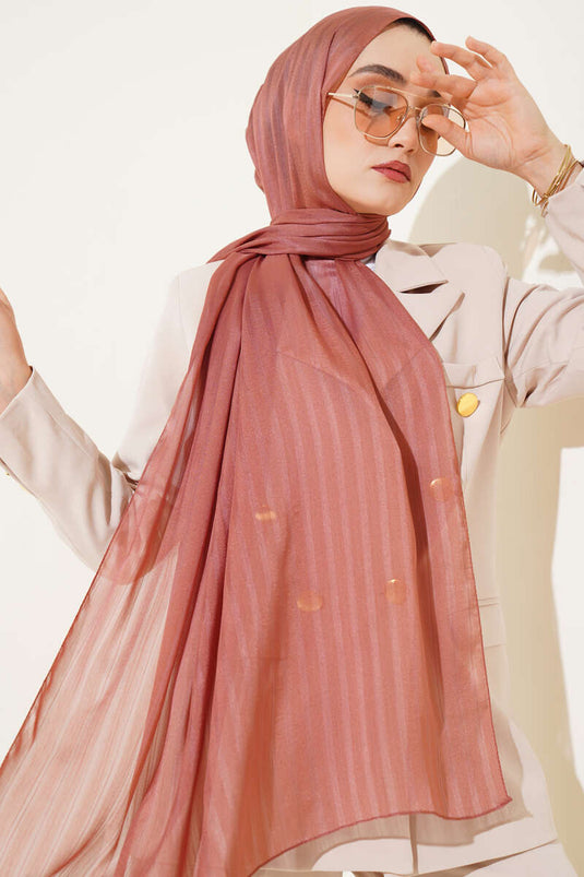 Self-Striped Jacquard Shawl Brown