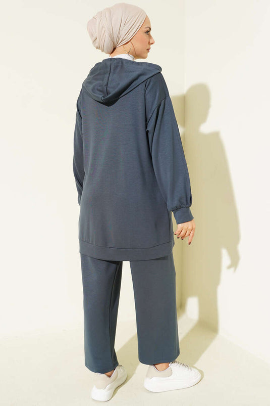 Kendinden Şeritli Kapüşonlu Loyşa İkili Takım Füme