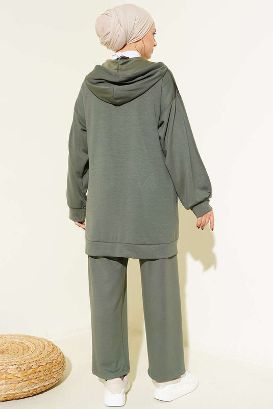 Kendinden Şeritli Kapüşonlu Loyşa İkili Takım Haki