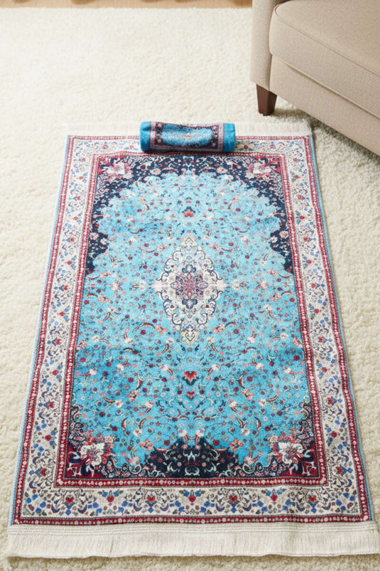 Prayer Rug with Floral Pattern Petrol