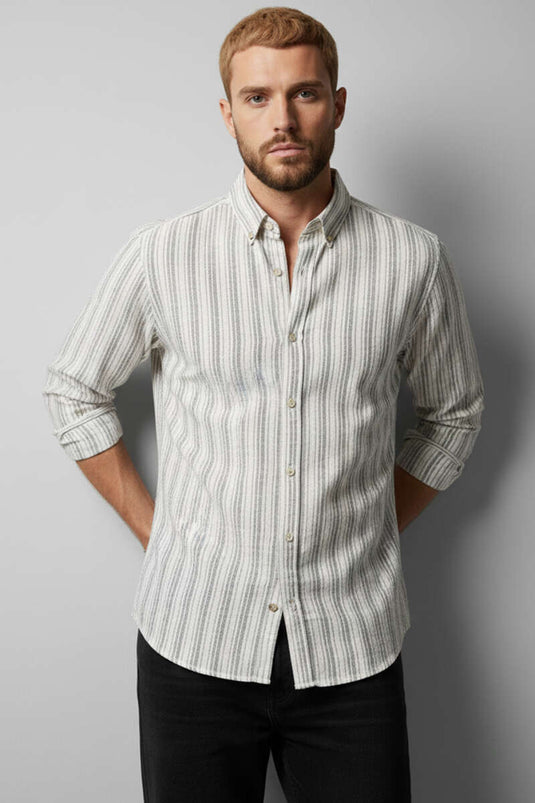 Chemise en lin pour homme à rayures discontinues noire
