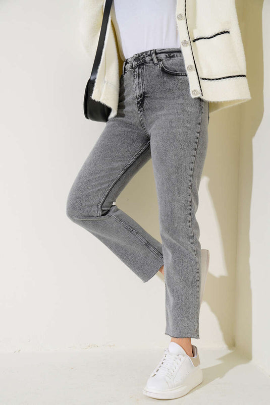 Pantalon Jeans Coupe Skinny Court Gris Neige