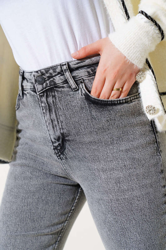 Pantalon Jeans Coupe Skinny Court Gris Neige