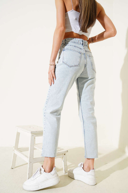 Skinny Cut Mom Jeans Trousers Ice Blue