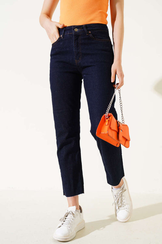 Jean skinny mom bleu marine